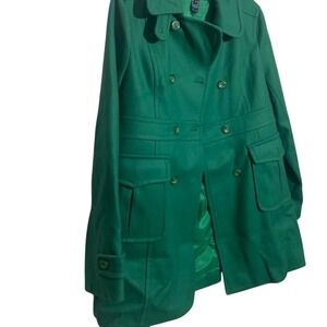 French Connection Women's Wool Blend Green Mid Length Stylish Peacoat - Size‎ 10